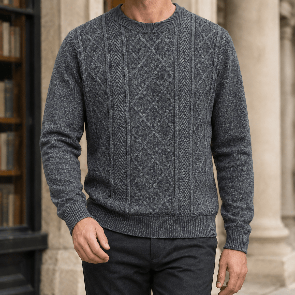 Textured Knit Crew Neck Sweater - Harren Cole