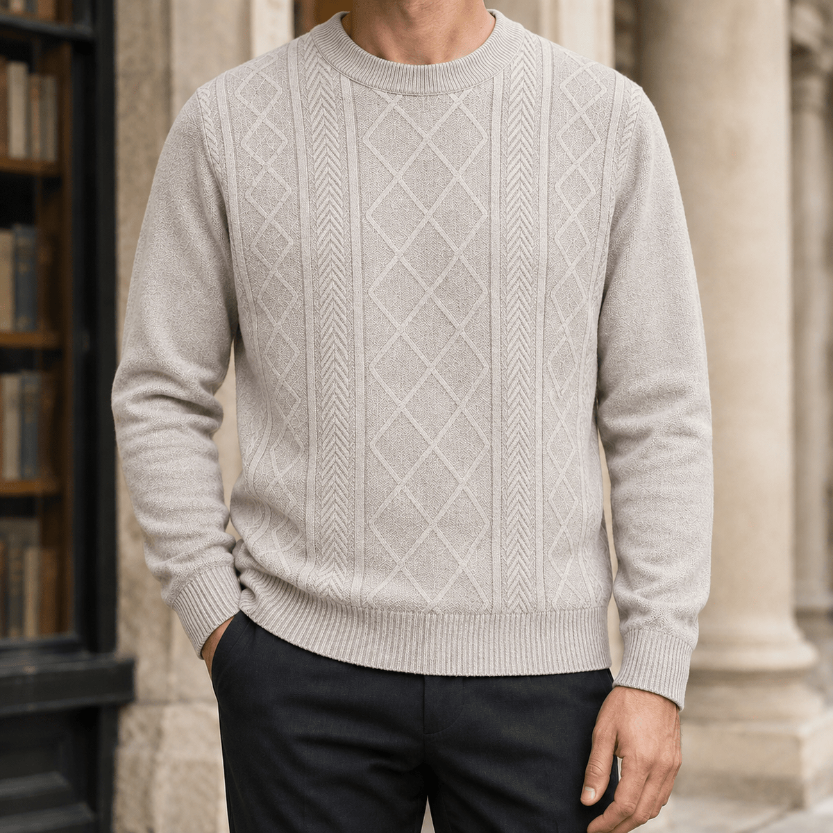 Textured Knit Crew Neck Sweater - Harren Cole