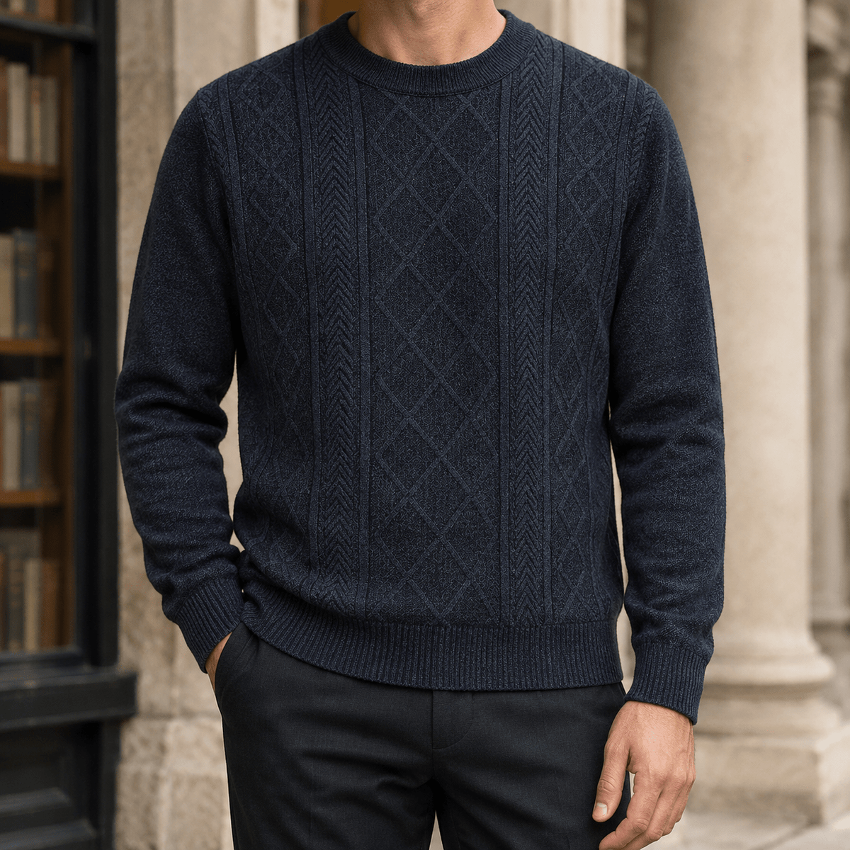 Textured Knit Crew Neck Sweater - Harren Cole