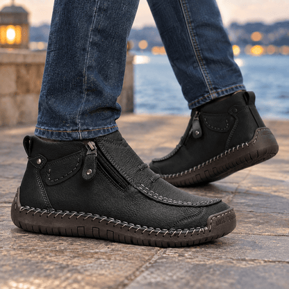Textured Moc Toe Ankle Boots With Side Zips - Harren Cole