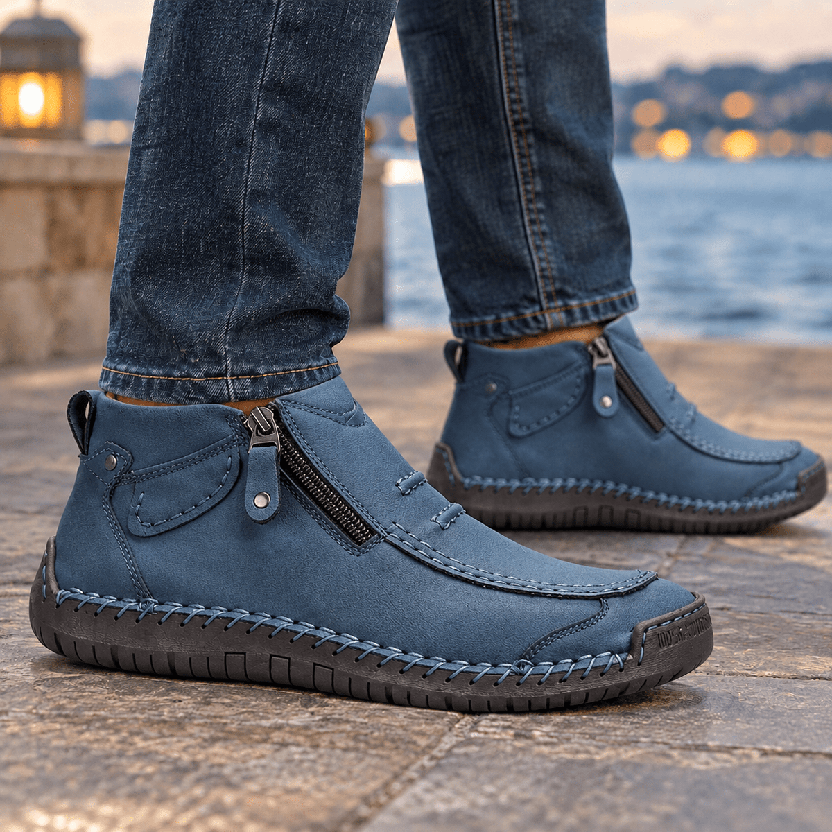 Textured Moc Toe Ankle Boots With Side Zips - Harren Cole