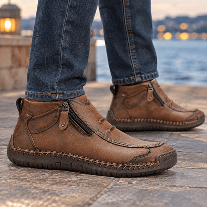 Textured Moc Toe Ankle Boots With Side Zips - Harren Cole