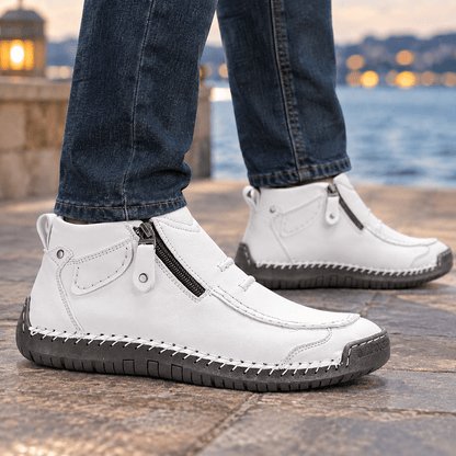 Textured Moc Toe Ankle Boots With Side Zips - Harren Cole