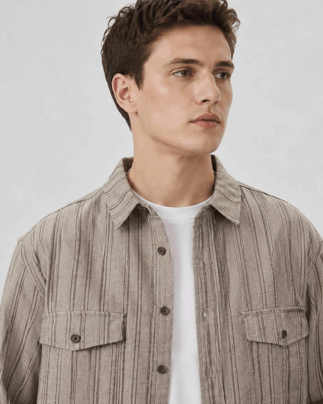 Textured Striped Button-Up Overshirt - Harren Cole