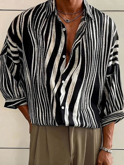 Vertical Print Short Sleeve Resort Shirt - Harren Cole